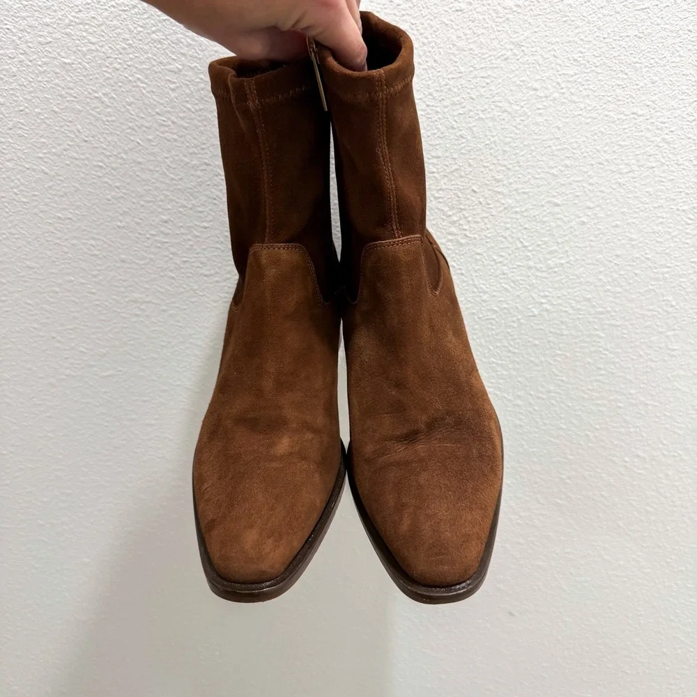 Aquatalia Boho Preppy Waterproof Brown Suede Boots Classic Pointy Square Toe 5